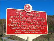 Here is a close up of the marker. It should help explain what a Greek style pavilion is doing in a field in Blue Sulphur Springs